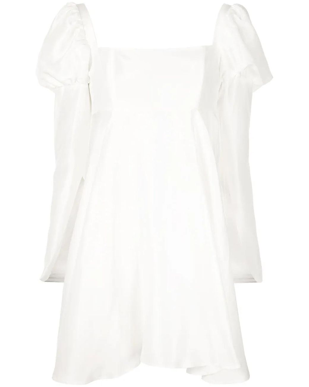 Macgraw White Puff-Shoulder Flared Dress