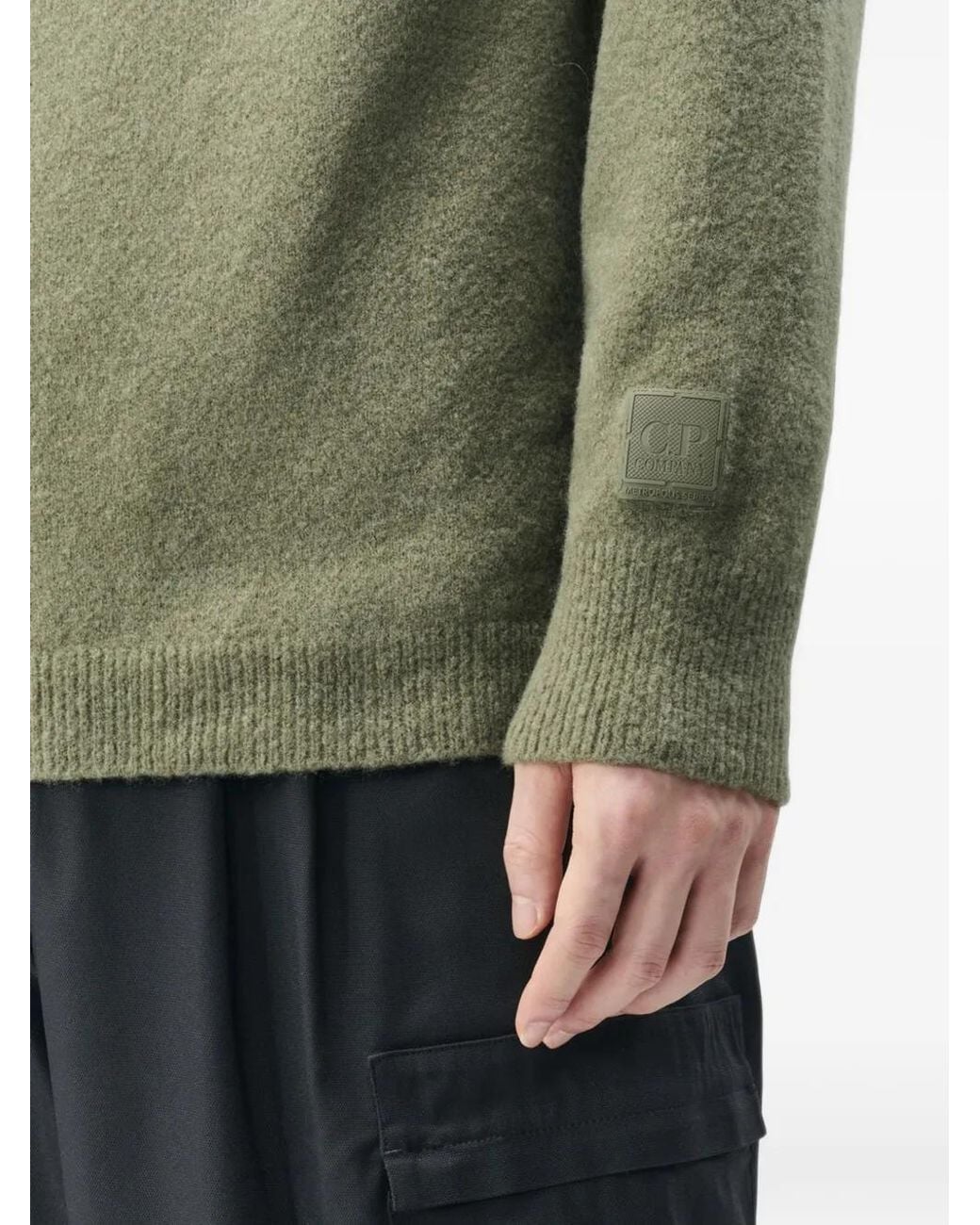 C P Company Green Metropolis Series Bouclè Extrafine Merino Half Zip Logo Sweater for men