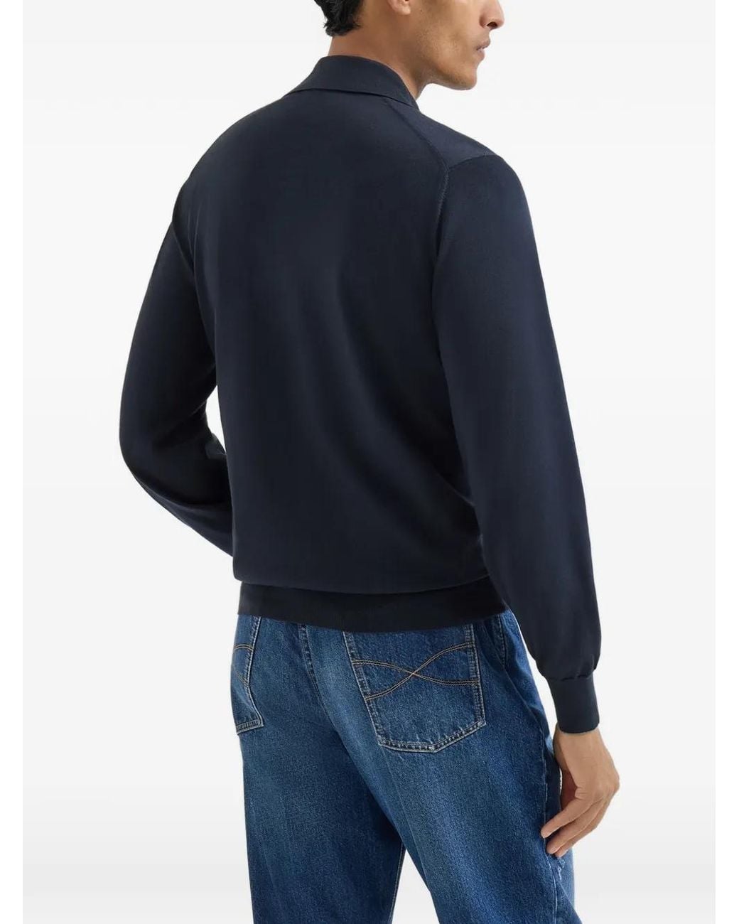 Brunello Cucinelli Blue Cotton Lightweight Knit Polo Shirt for men