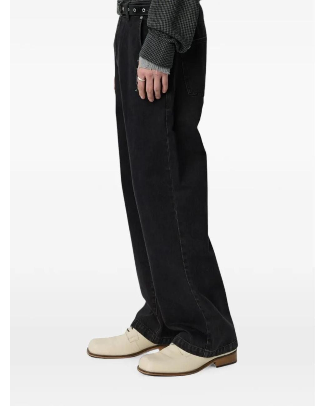 mfpen Black Cotton Straight-Leg Jeans for men