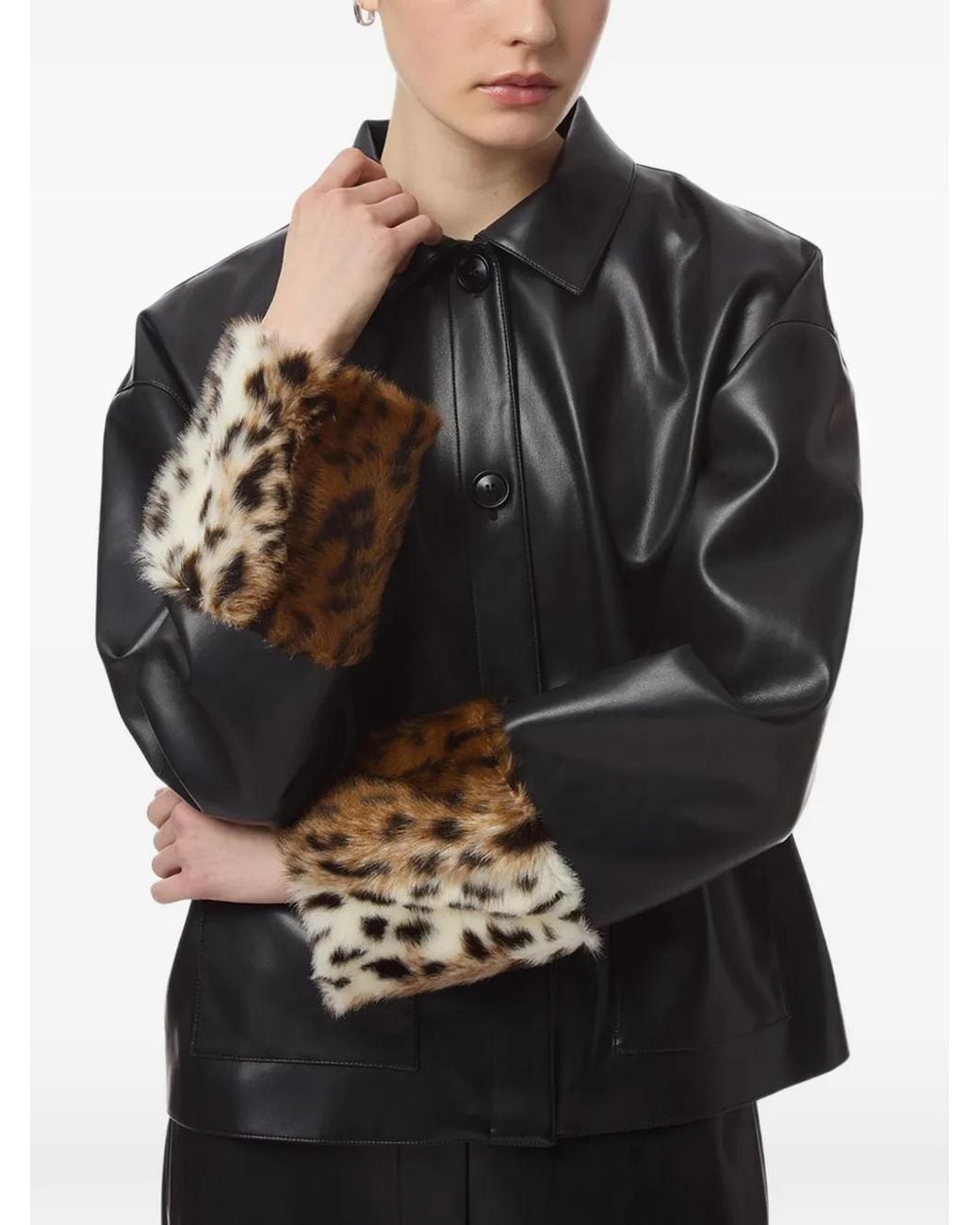 Apparis Black Bobbie Leopard-Cuff Overshirt