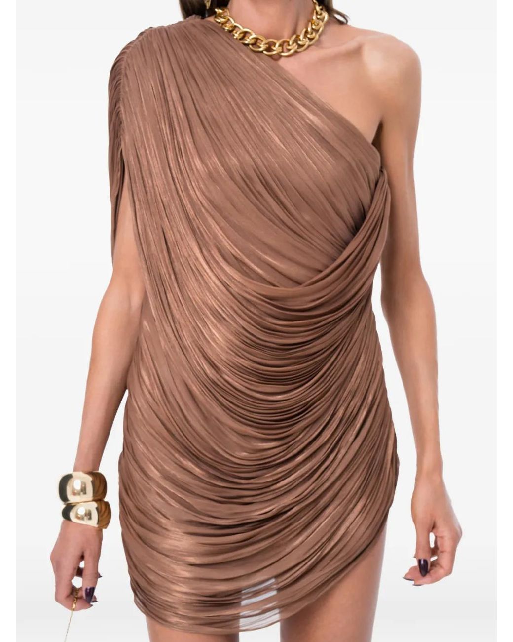 Ana Radu Brown Draped One-Shoulder Mini Dress