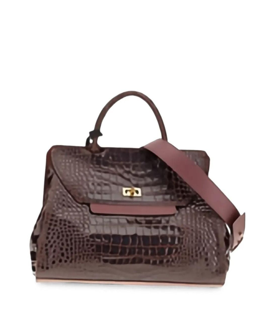 VISONA Brown Ornella Crocodile-Effect Tote Bag