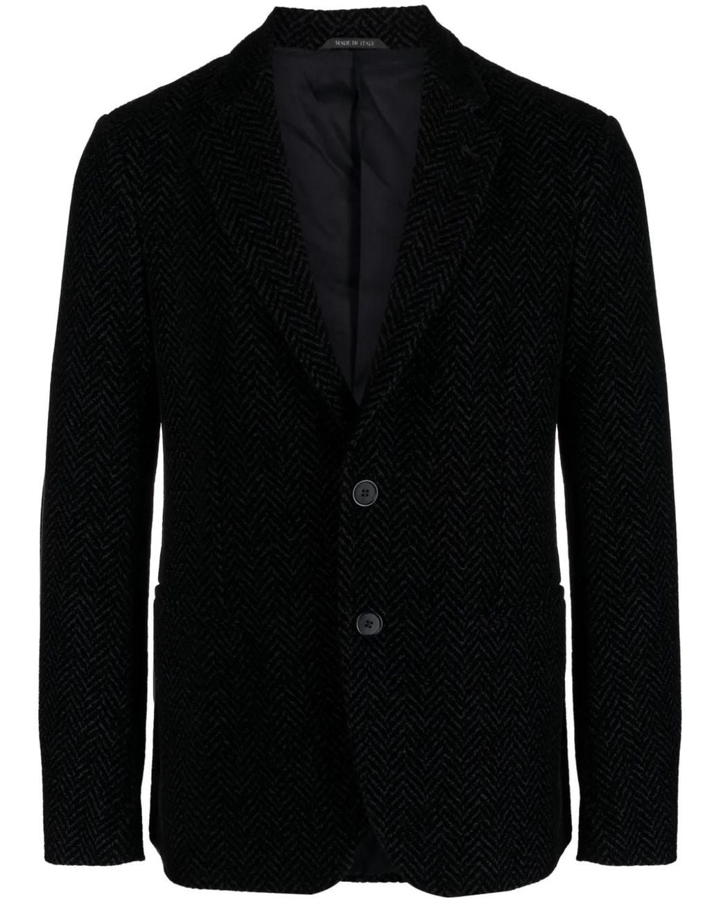 Giorgio Armani Black Textured-Finish Notched-Lapels Blazer for men