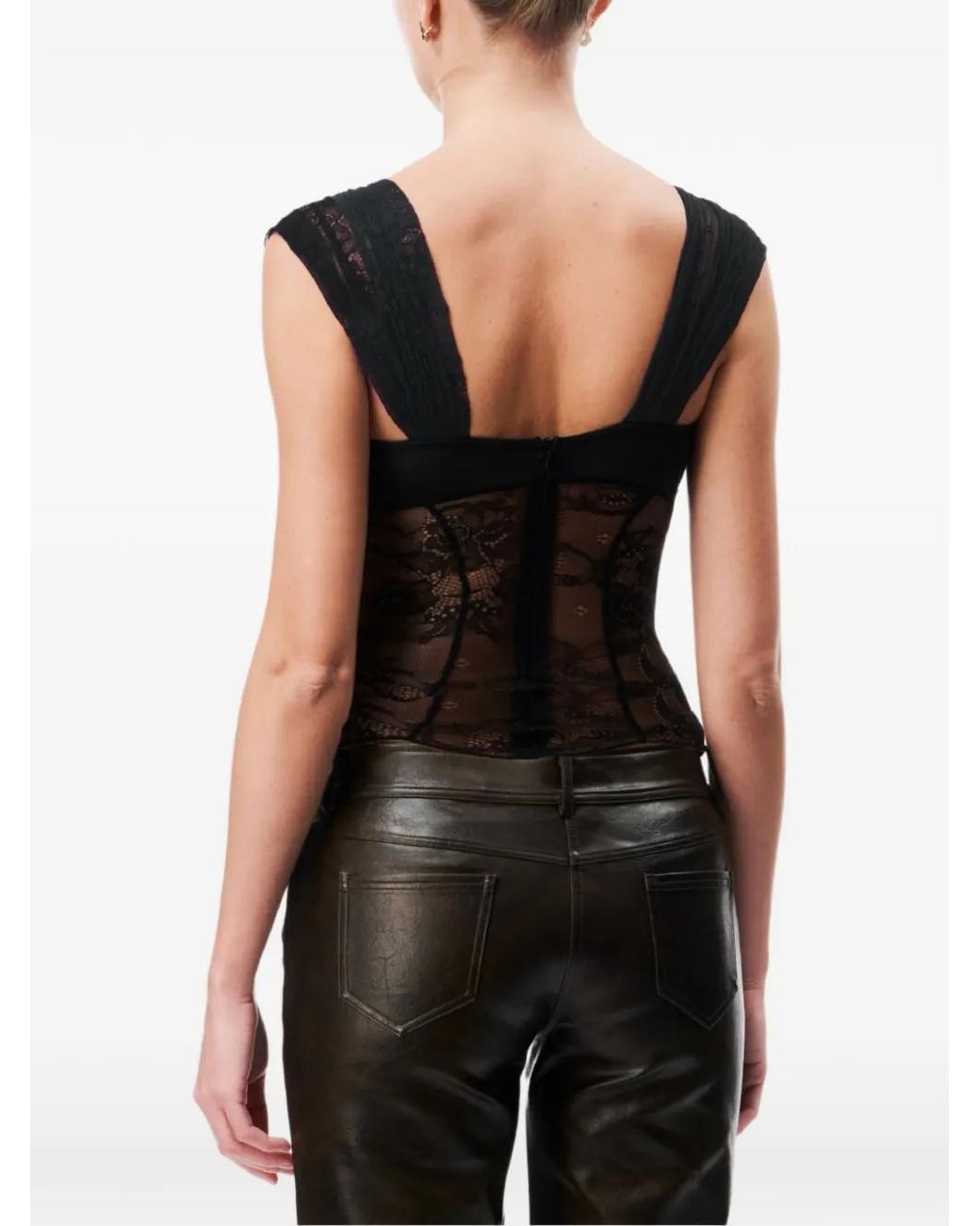 OW Collection Black Vilda Lace Corset-Style Top