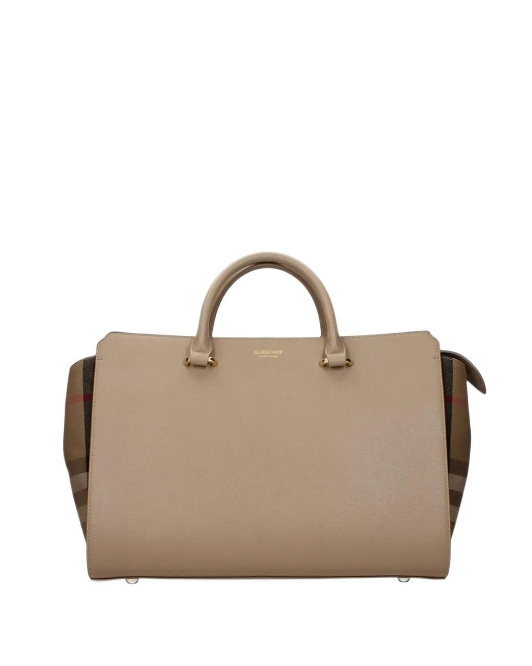 Burberry Natural Check-Panel Leather Tote Bag