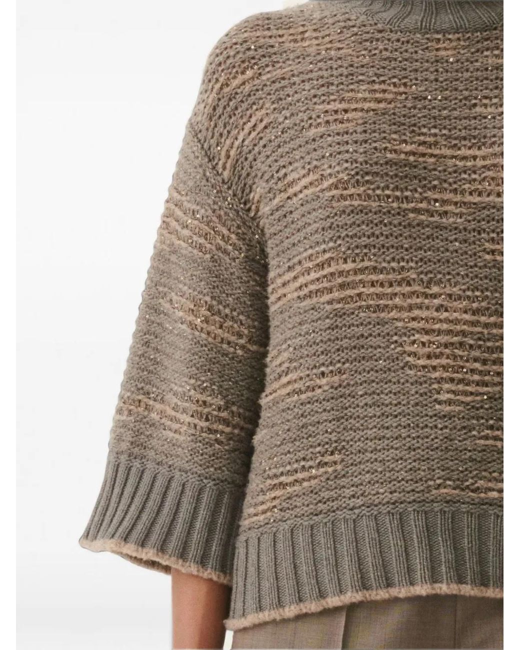 Fabiana Filippi Brown Sequin-Embellished Marled-Effect Sweater