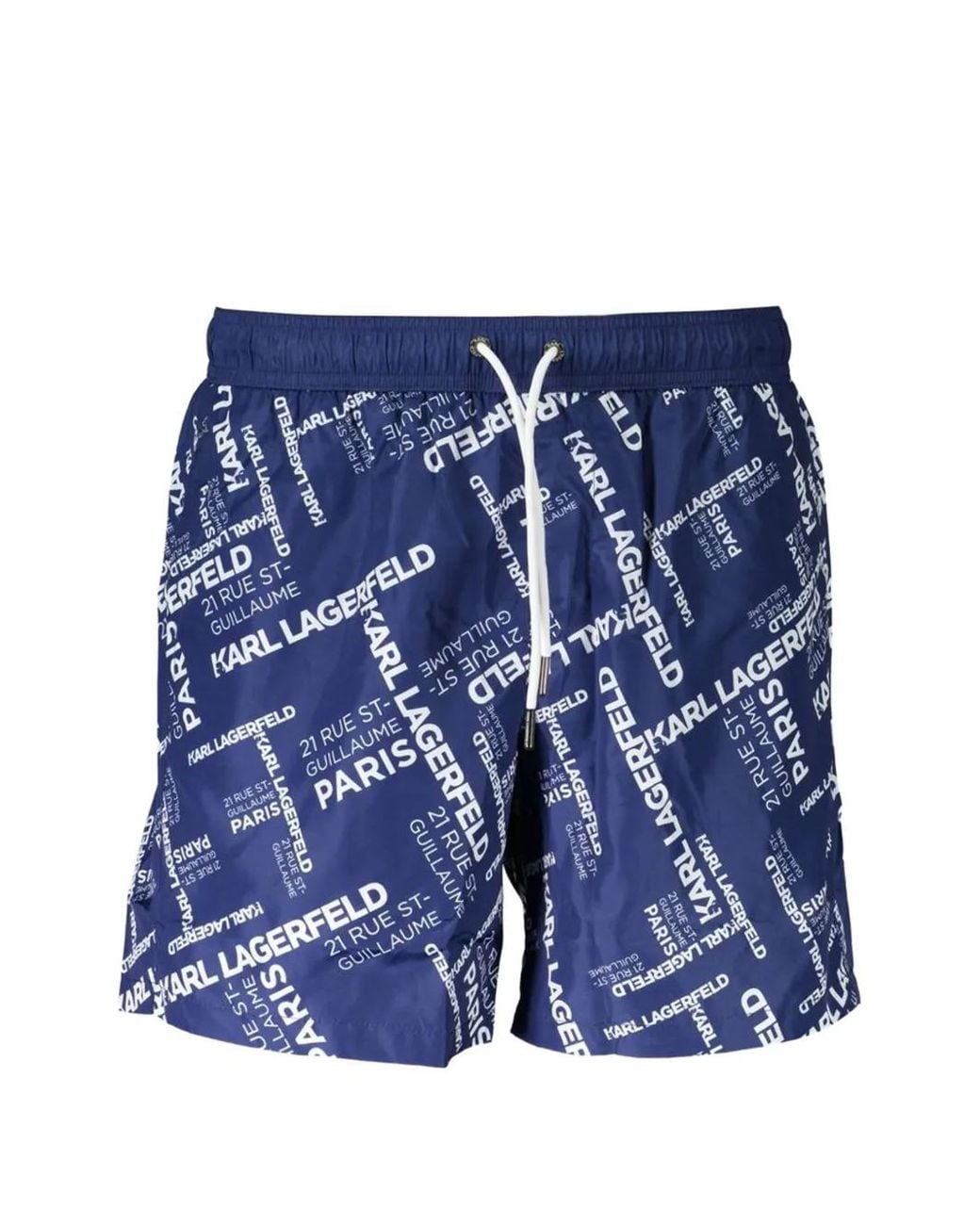 Karl Lagerfeld Blue Logo-Print Drawstring Swim Shorts for men