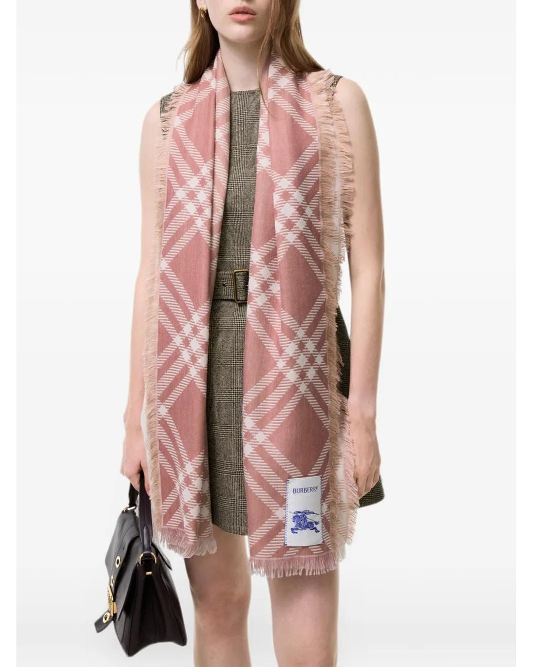 Burberry Pink Check Frayed Scarf