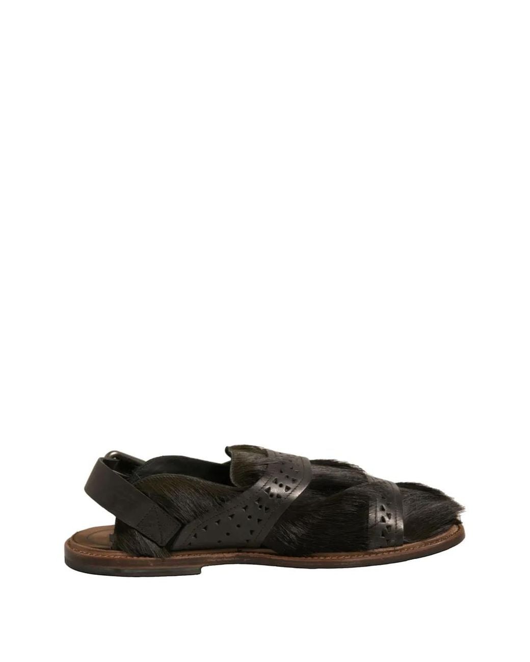Dolce & Gabbana Black Haircalf Perforated-Strap Sandals for men