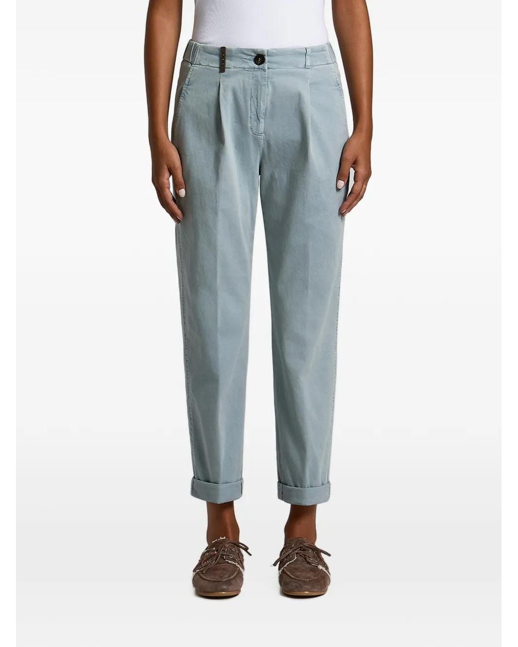 Peserico Blue Pleated Turn-Up Trousers