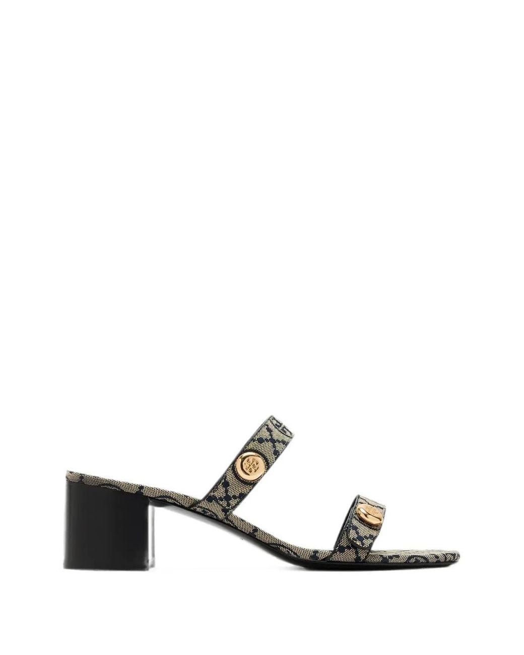Tory Burch White Romy T Monogram Button-Embellished Sandals