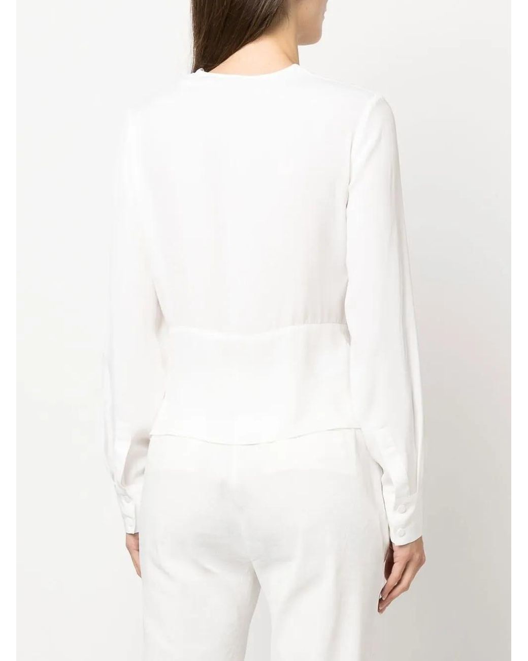 Pinko White Twisted V-Neck Blouse