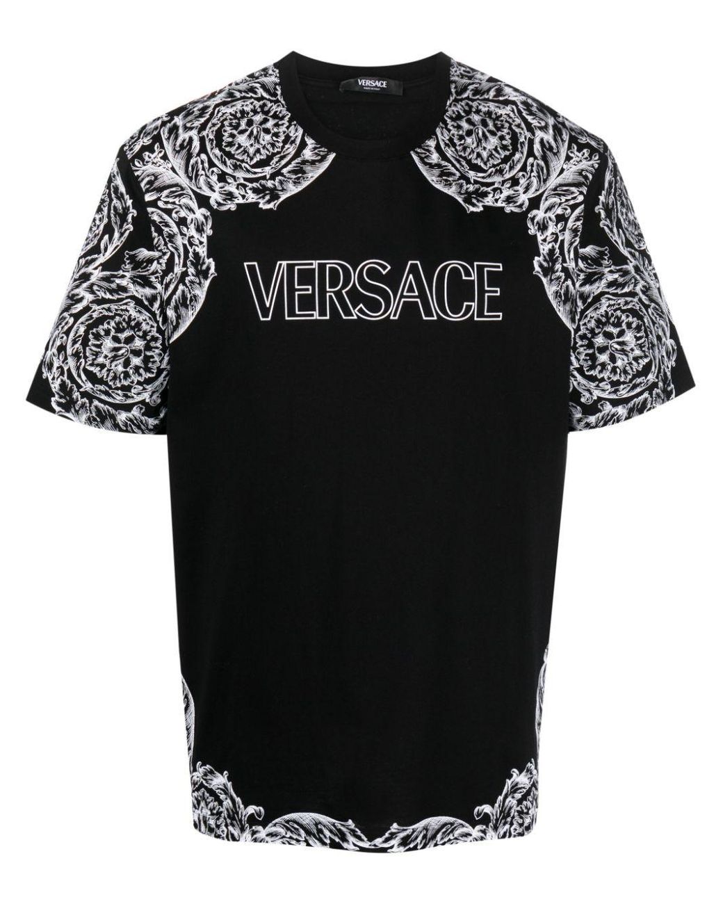 Versace Barocco-Motif Logo-Print Cotton T-Shirt in Black for