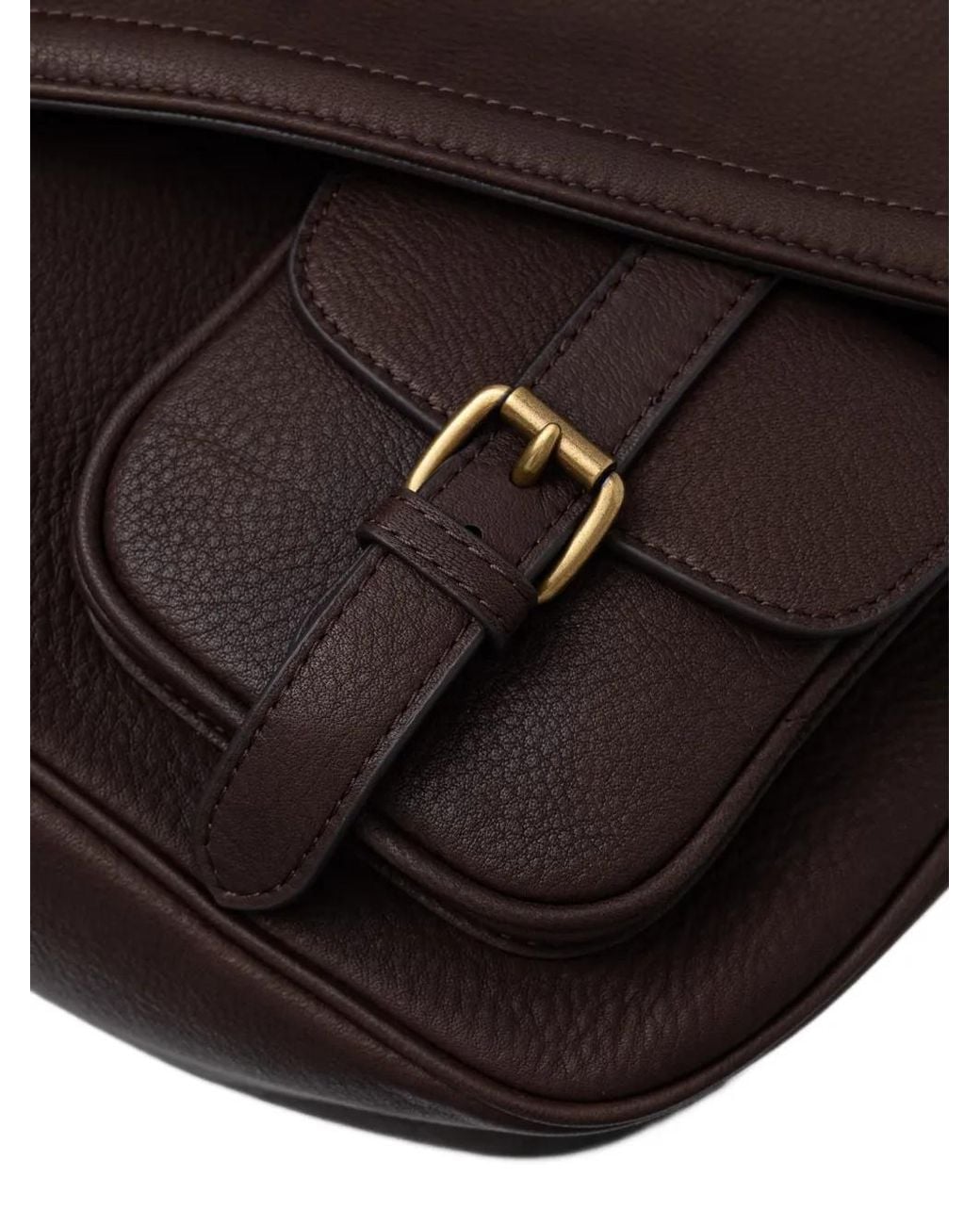 Miss Sixty Brown Buckle-Detail Leather Shoulder Bag