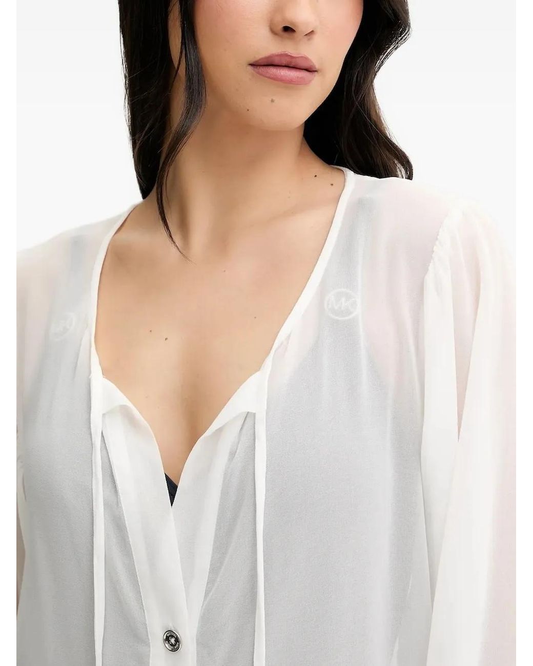 MICHAEL Michael Kors White Button-Front Tie-Neck Top