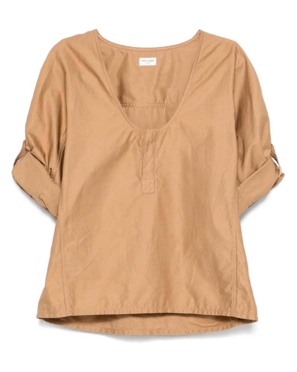 Saint Laurent Natural Henley Twill-Weave Blouse