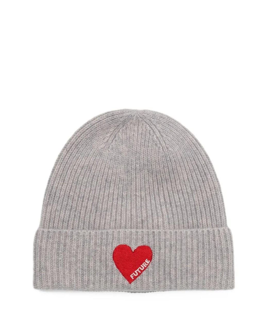 From Future Gray Heart-Patch Ribbed Beanie Hat
