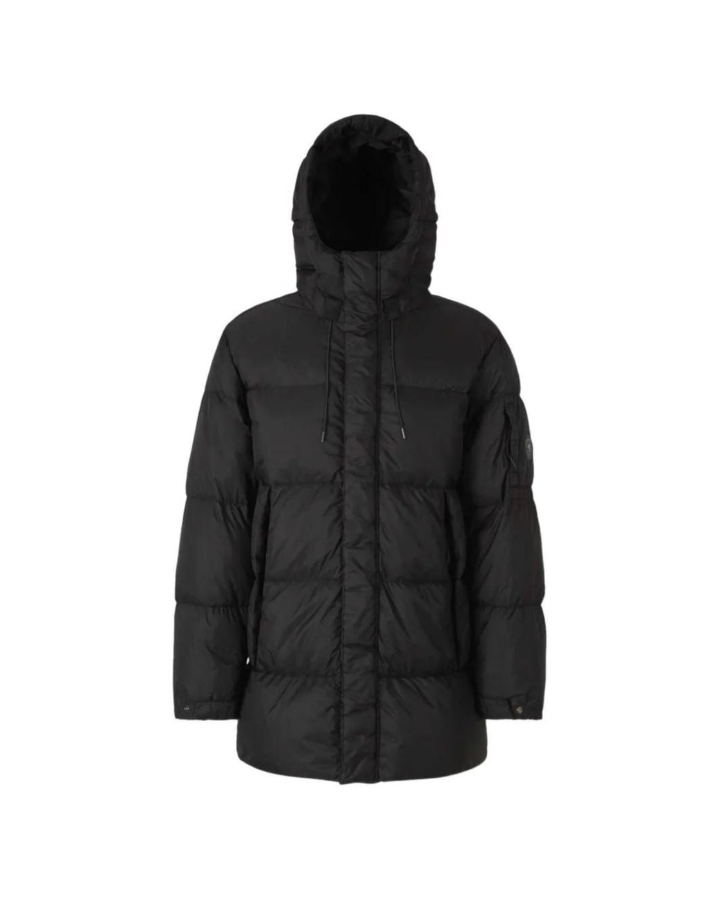 C P Company Black Down Shield Lens Hooded Puffer for men