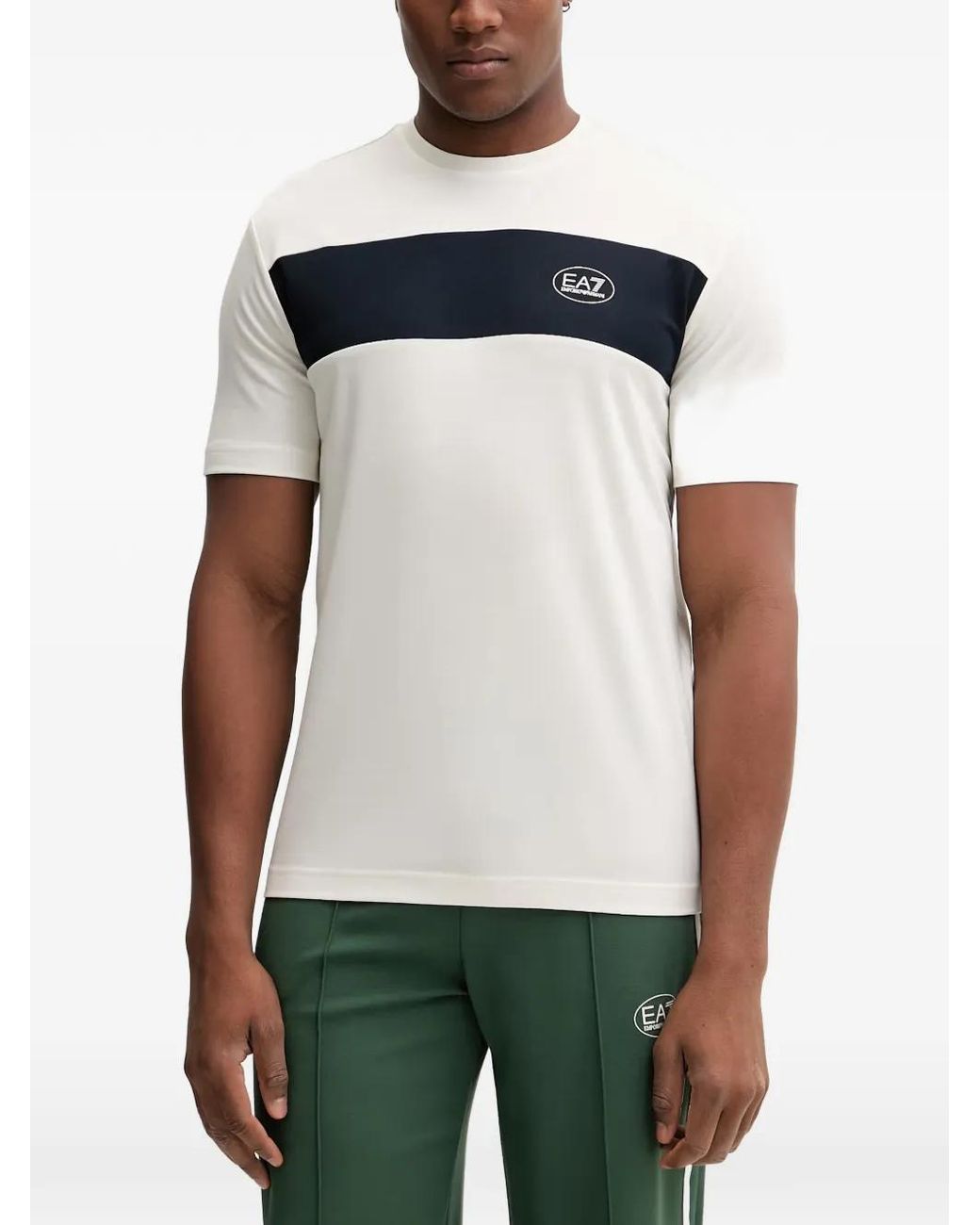 EA7 White Logo-Patch Panelled T-Shirt for men