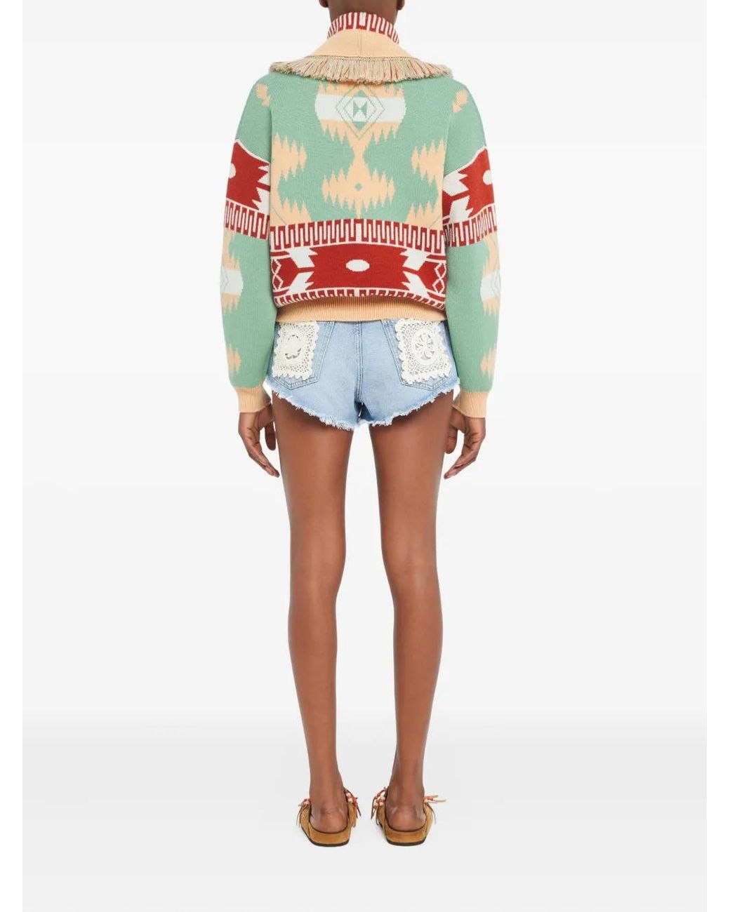 Alanui Red Icon Jacquard Fringed Cardigan