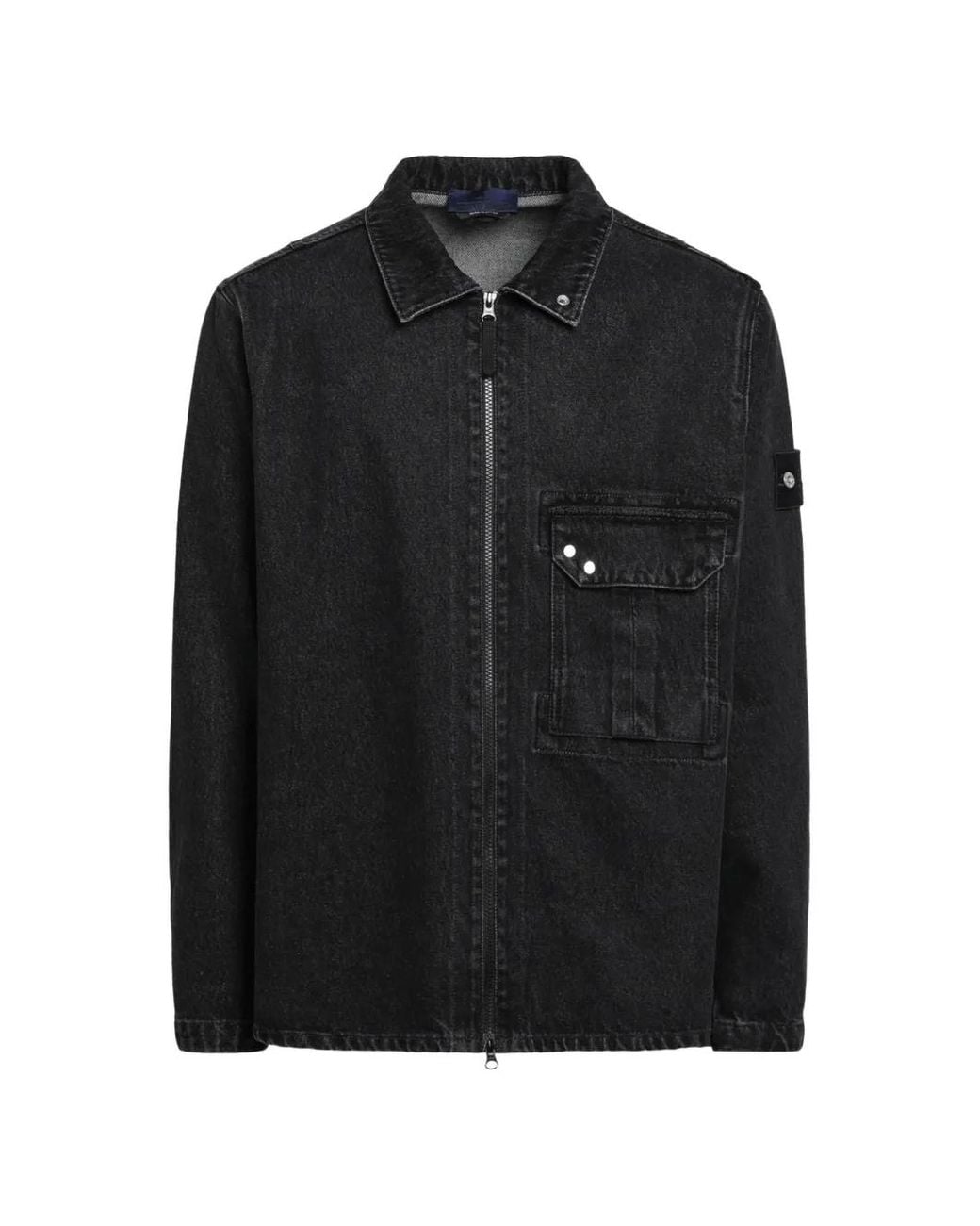 Stone Island Black 1200002 Denim-Medium Grainy Wash Overshirt for men