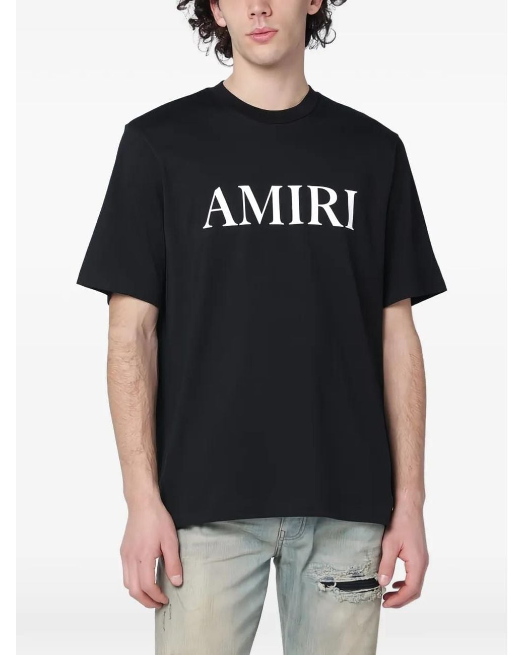 Amiri Black Rubberised-Logo T-Shirt for men