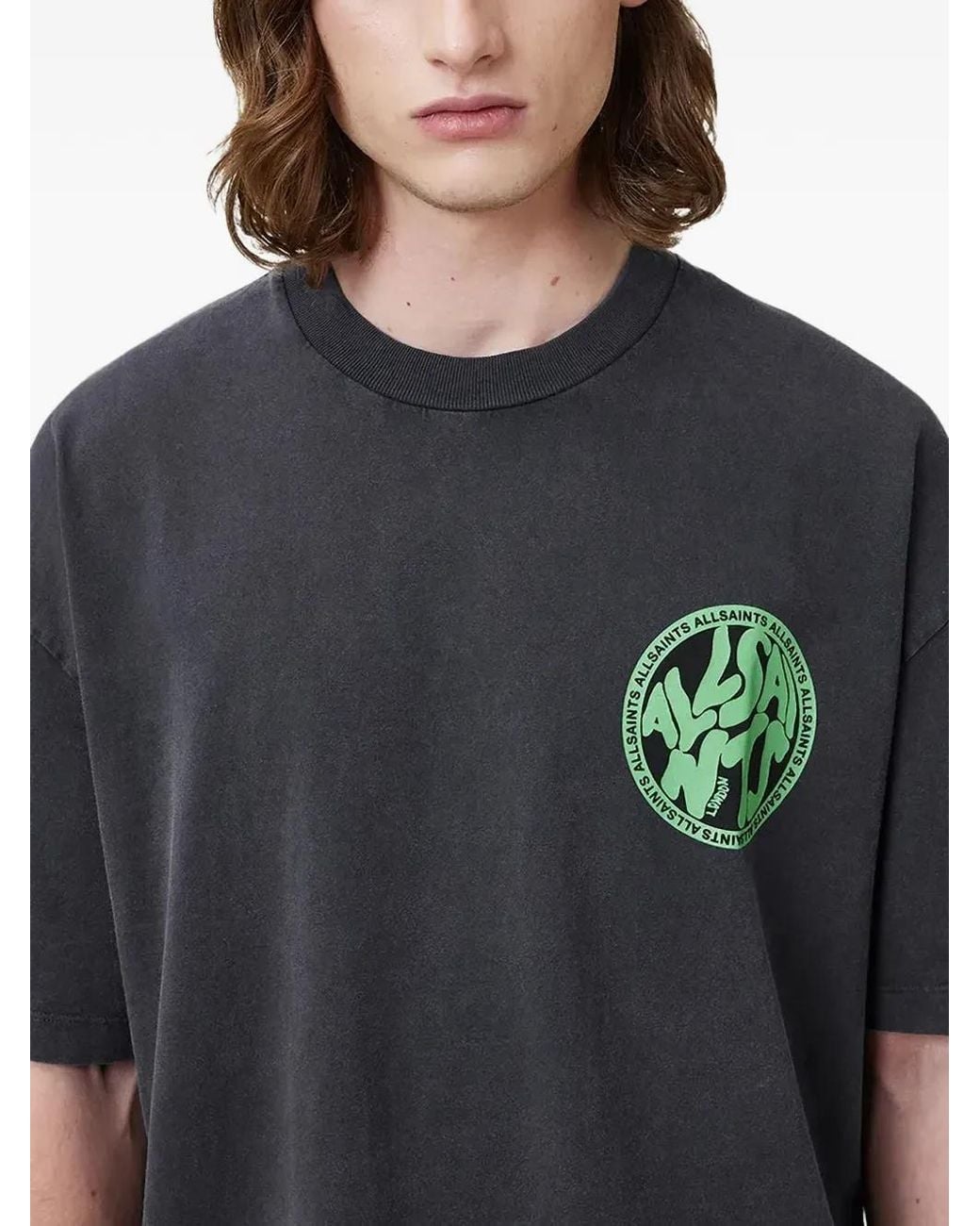 AllSaints Black Logo-Print Graphic T-Shirt for men