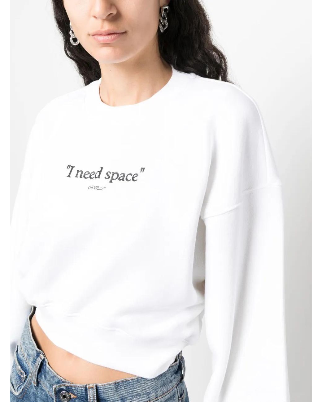 Off-White c/o Virgil Abloh White Slogan-Print Cropped Cotton Sweatshirt