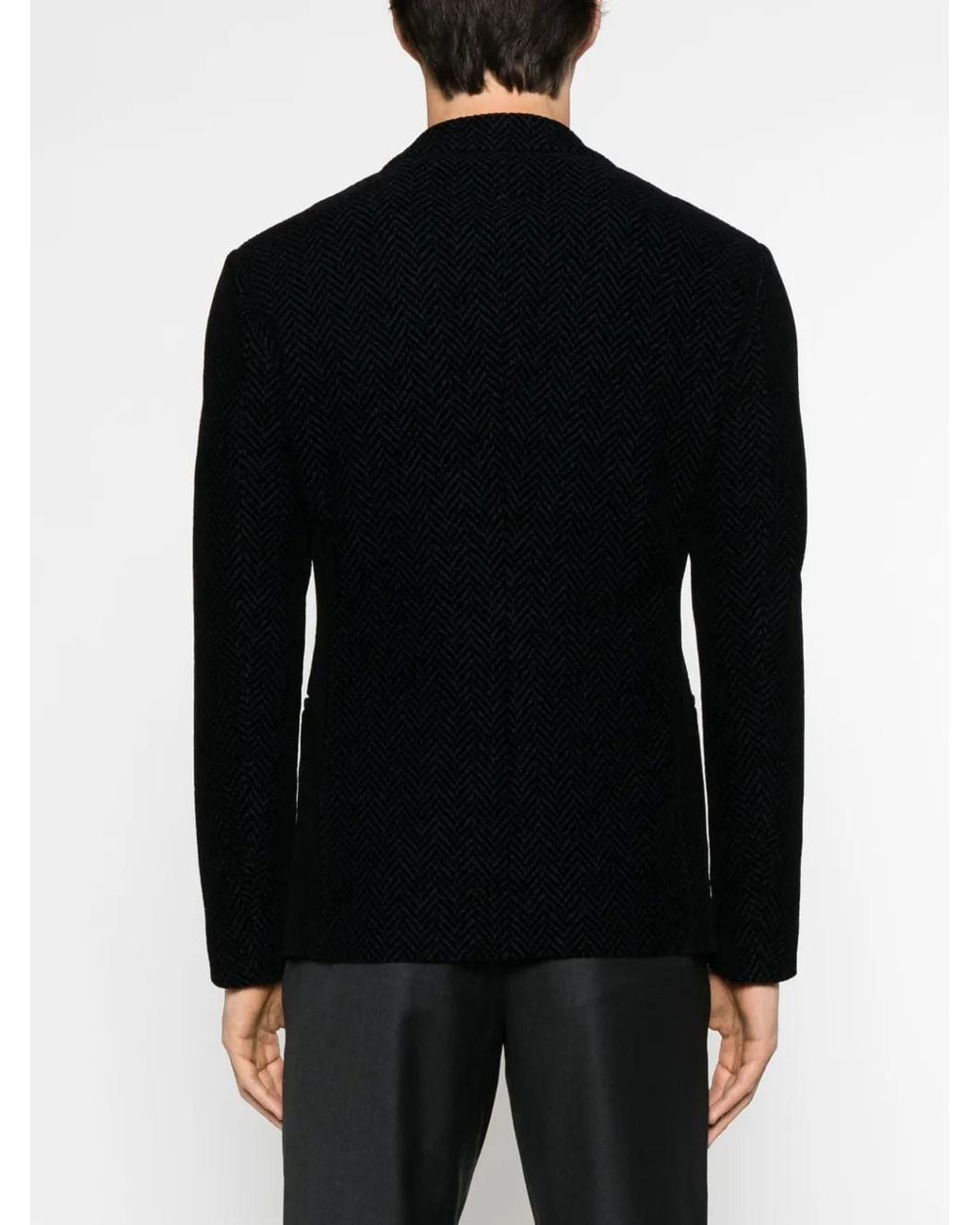 Giorgio Armani Black Textured-Finish Notched-Lapels Blazer for men