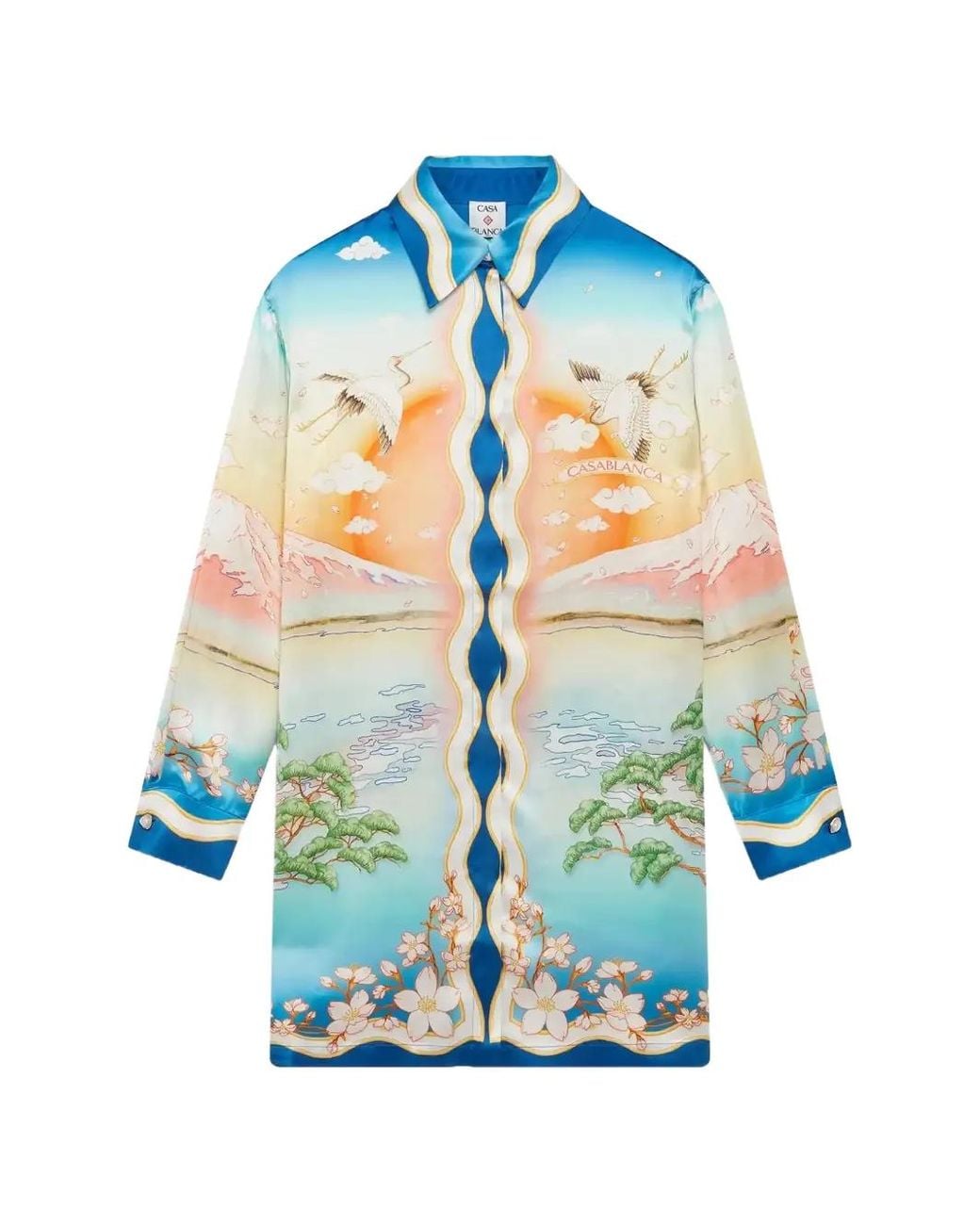 Casablanca Blue Crane-print Midi Dress