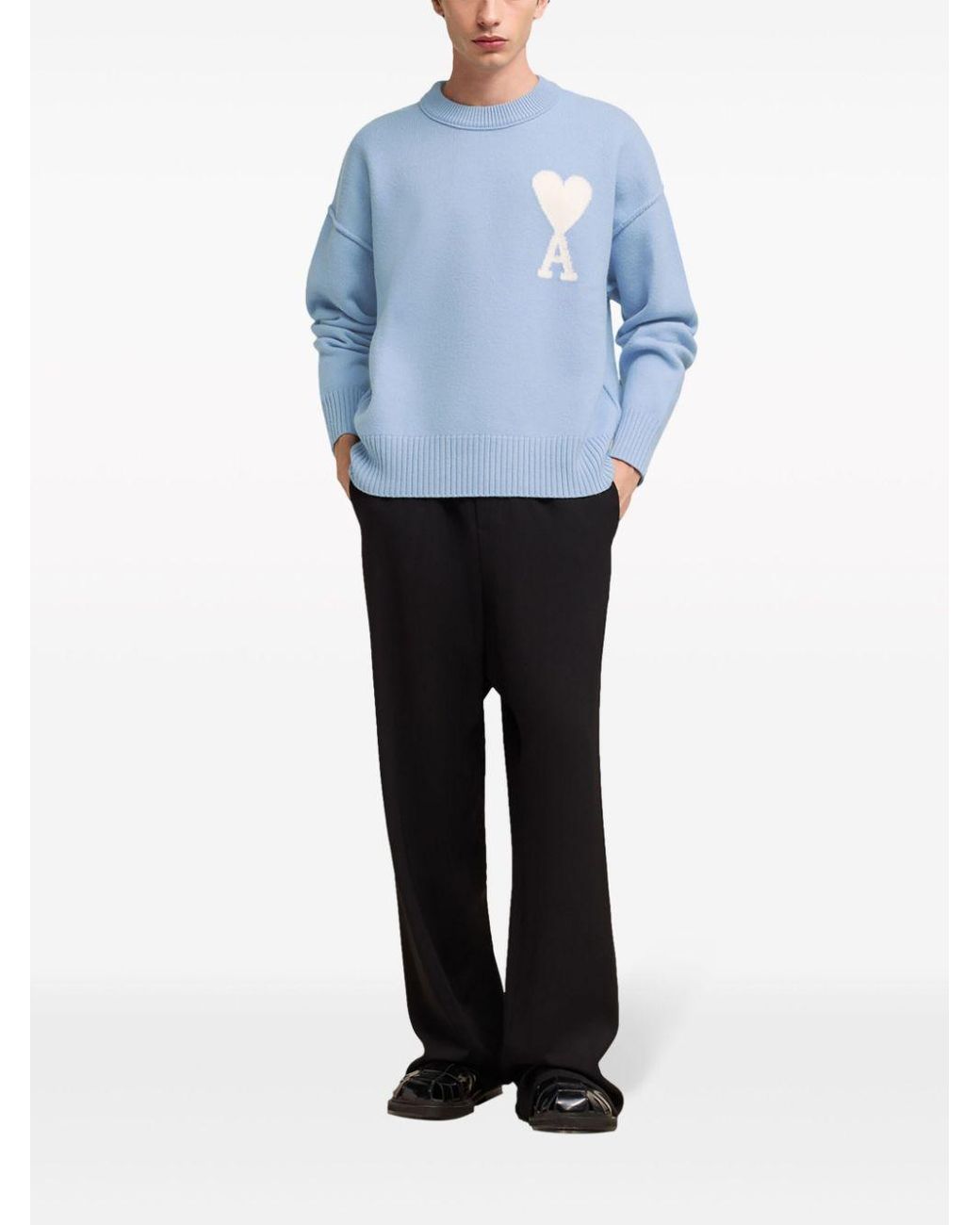 Ami Paris Ami De Coeur Wool Jumper in Blue | Lyst