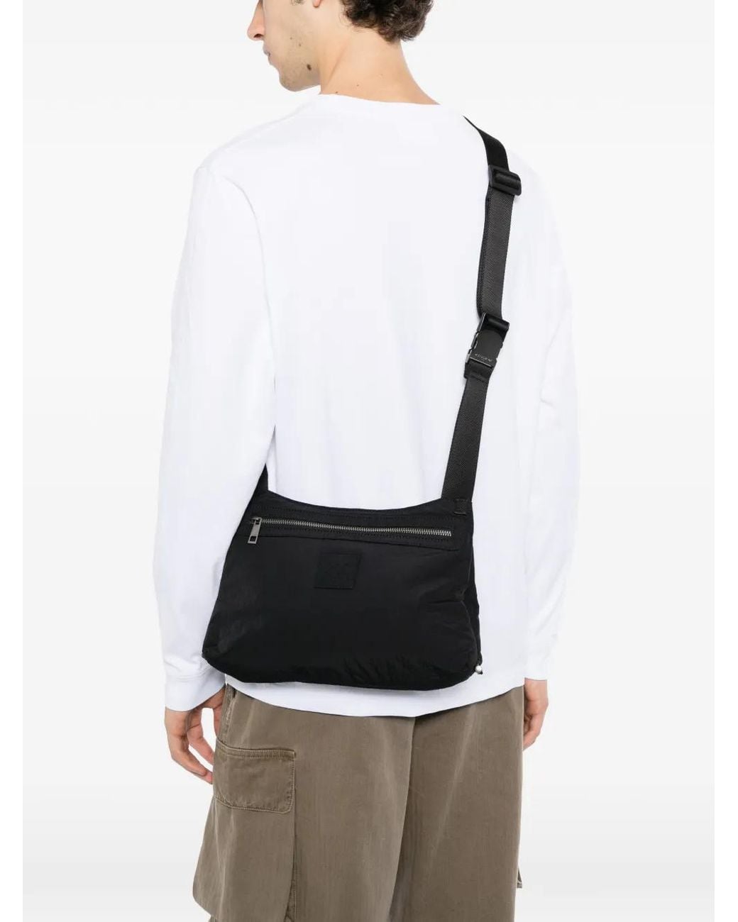 Maison Kitsuné Black Logo-Patch Messenger Bag for men