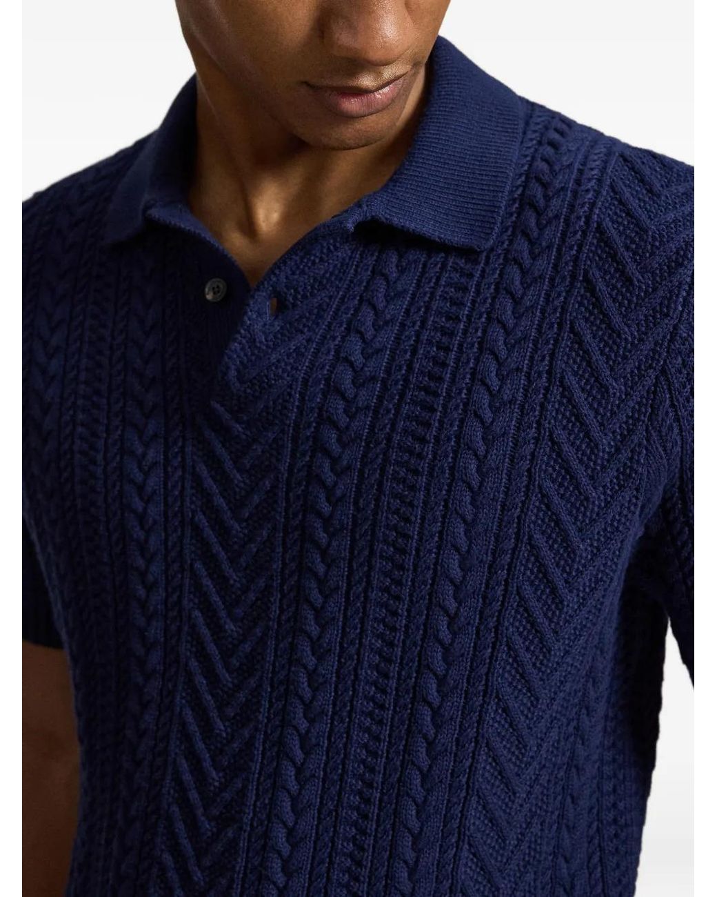 Polo Ralph Lauren Blue Knitted Cotton Polo Shirt for men
