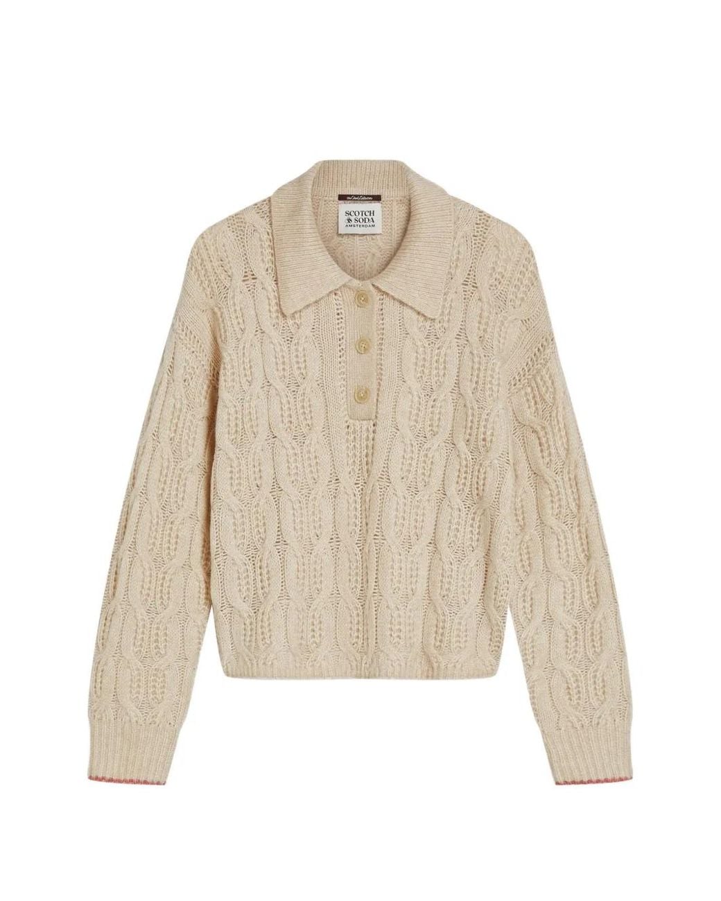 Scotch & Soda Natural Cable-Knit Polo Sweater