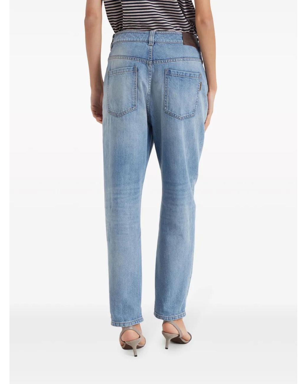 Brunello Cucinelli Blue Logo-Patch Tapered Jeans