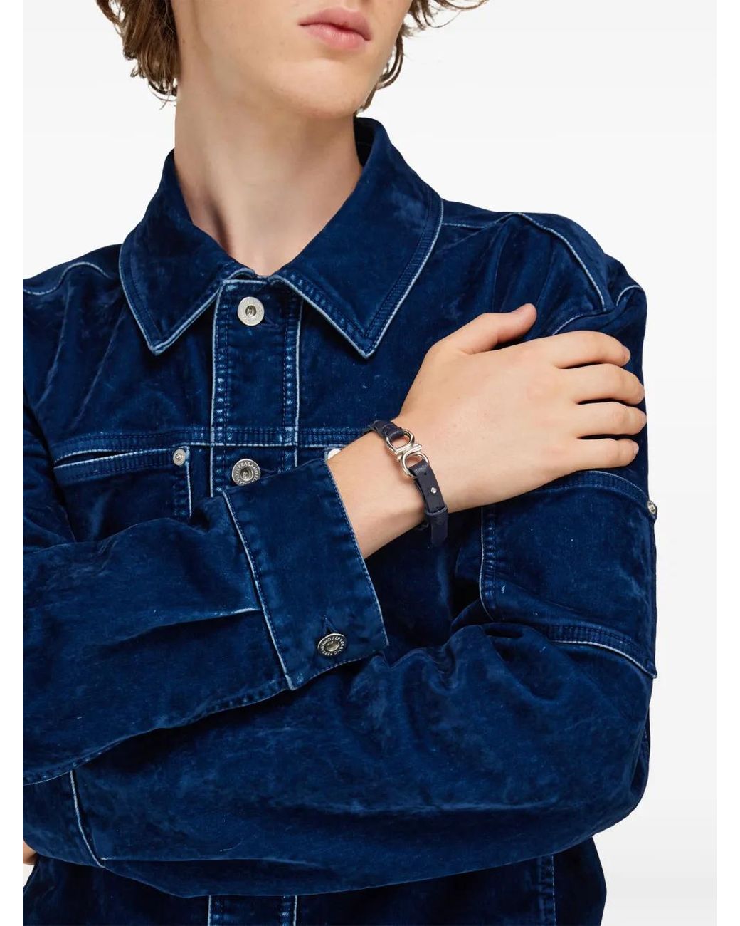 Ferragamo Blue Braided Gancini Bracelet for men