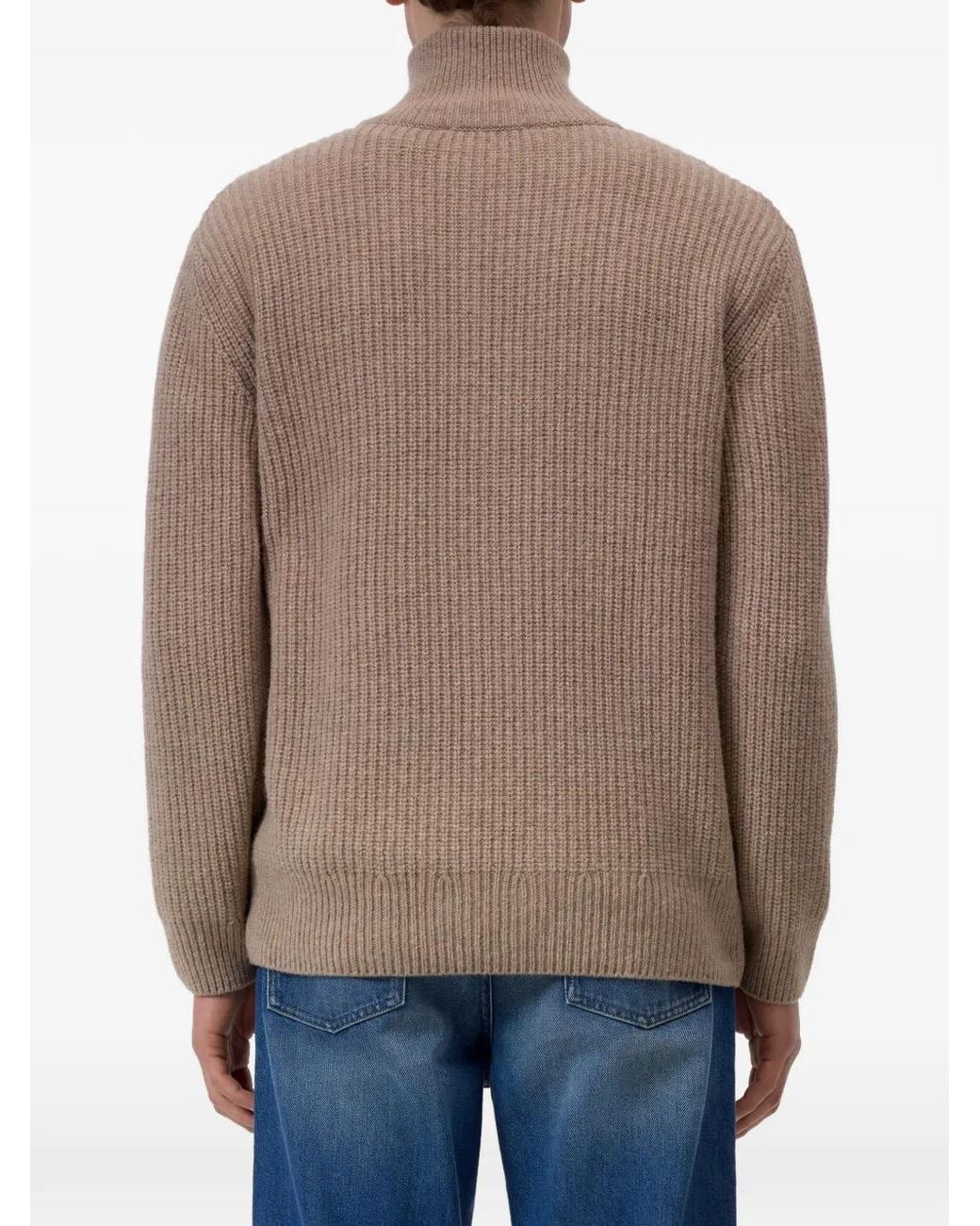 Closed Natural Ribbed-Knit Half-Zip Sweater for men