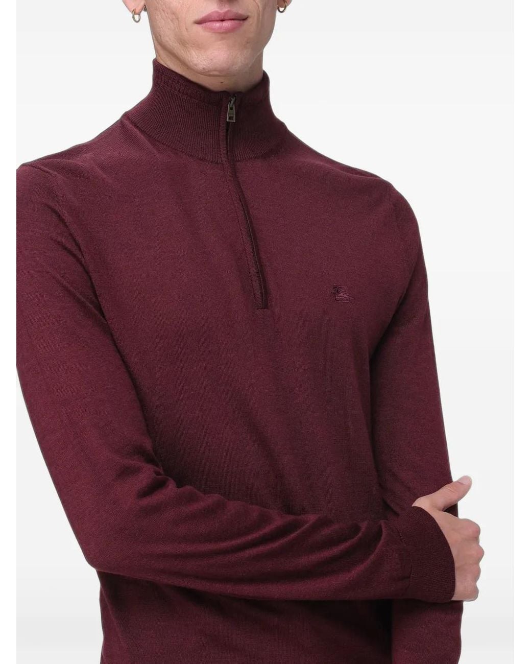 Etro Purple Quarter-Zip Embroidered-Logo Sweater for men