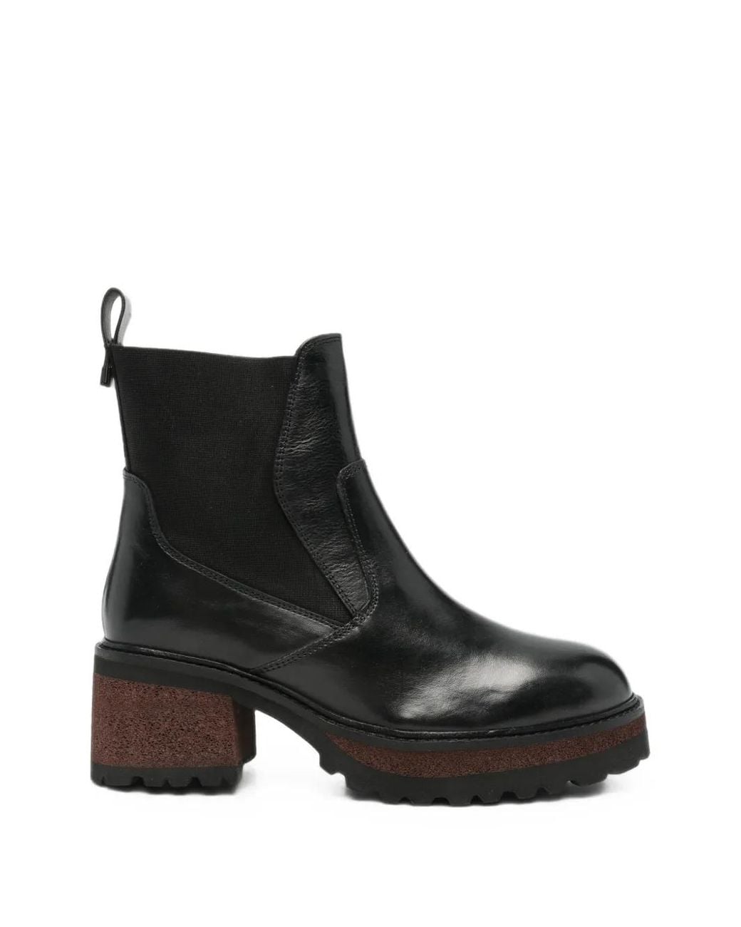 CafeNoir Black Panelled Leather Ankle Boots