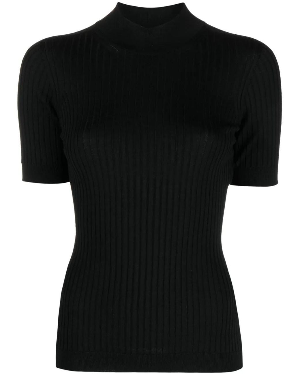Versace Black Ribbed-Knit Wool Top