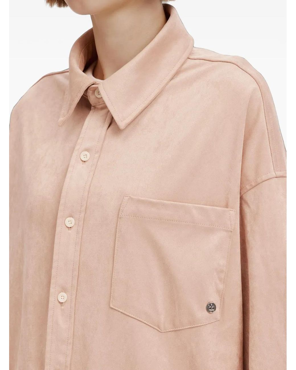 B+ AB Pink Faux-Suede Chest-Pocket Shirt