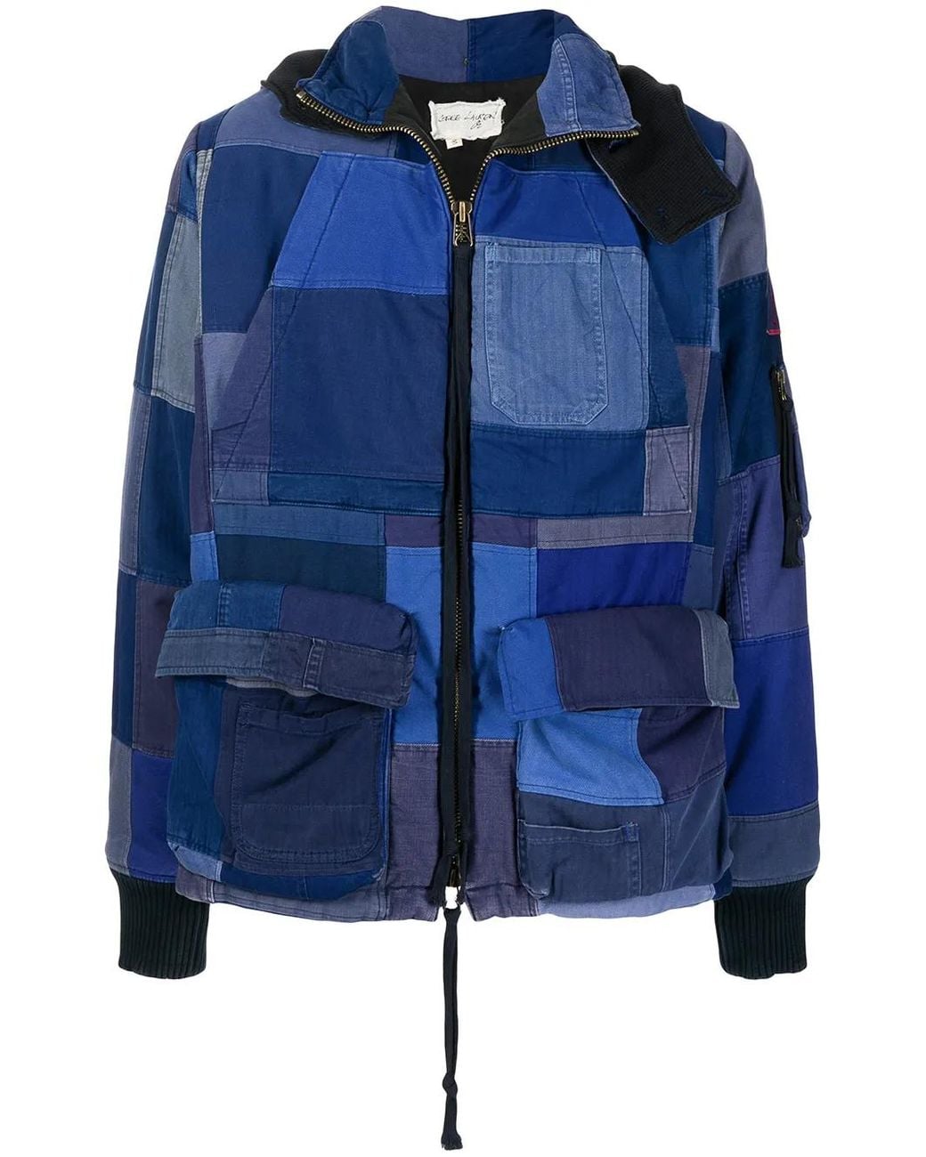 Greg Lauren Blue Patchwork-Design Coat for men
