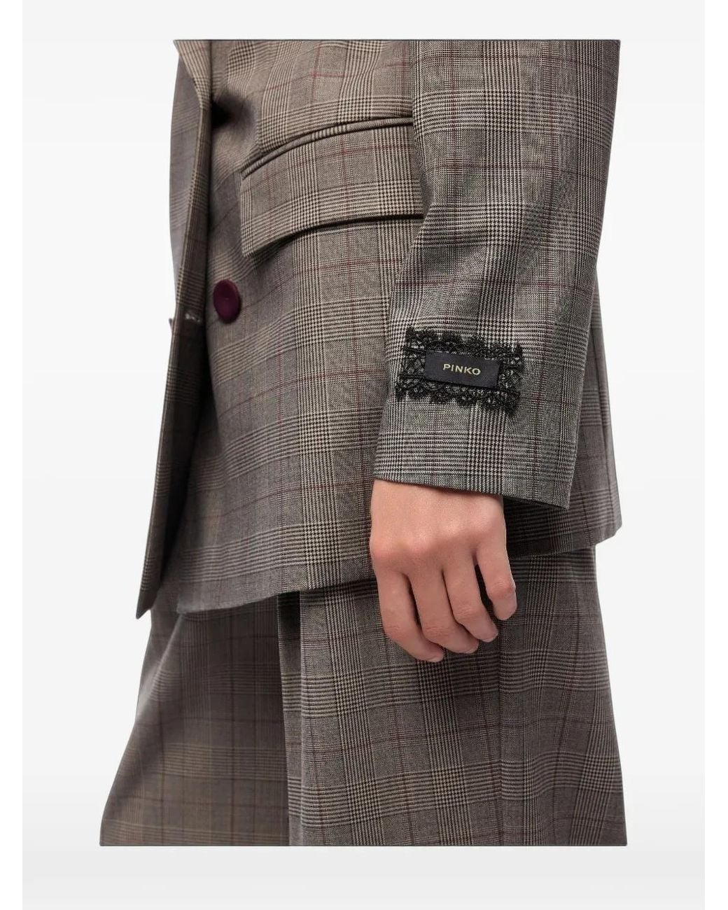 Pinko Gray Double-Breasted Check Jacket