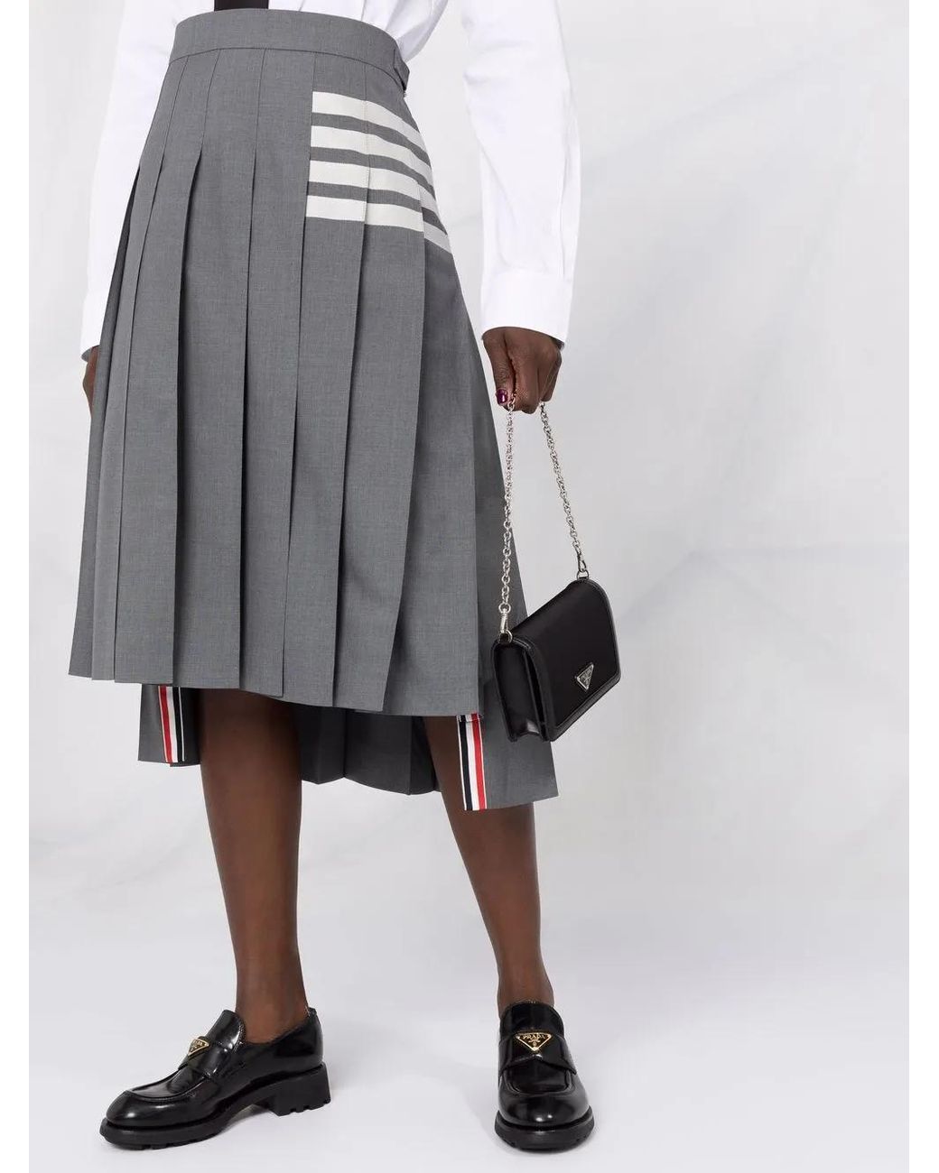 Thom Browne Gray Weave 4-Bar Midi Pleated Skirt