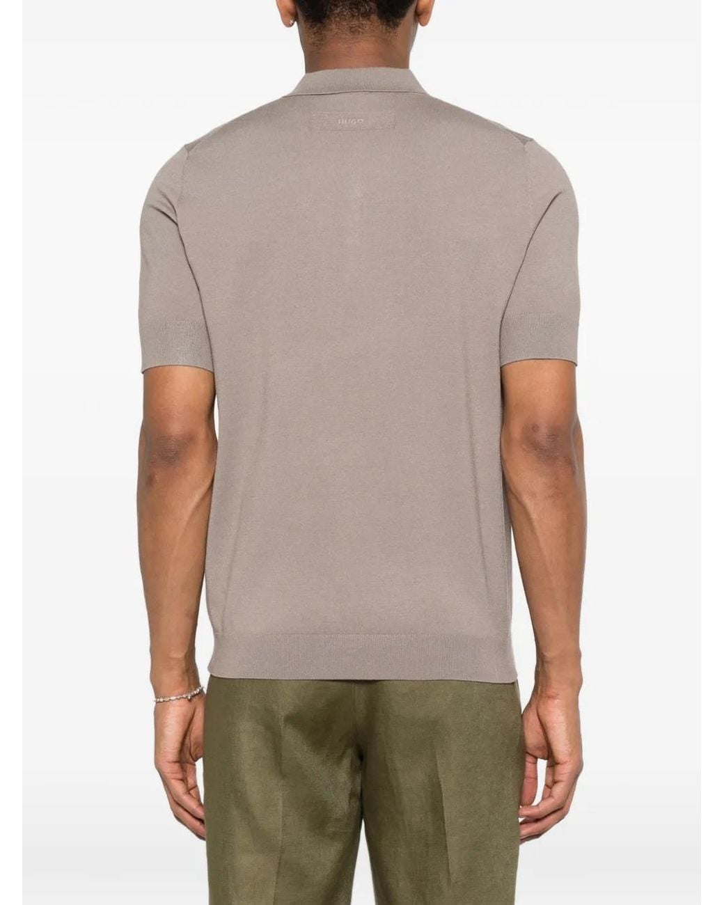 Boss Gray Knit Polo Sweater With Covered Placket for men