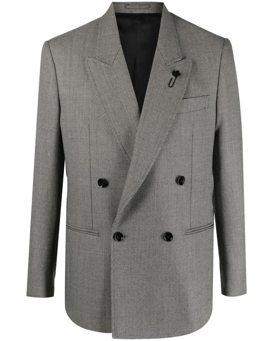 Lardini Gray Micro-Dot Double-Breasted Wool Blazer for men
