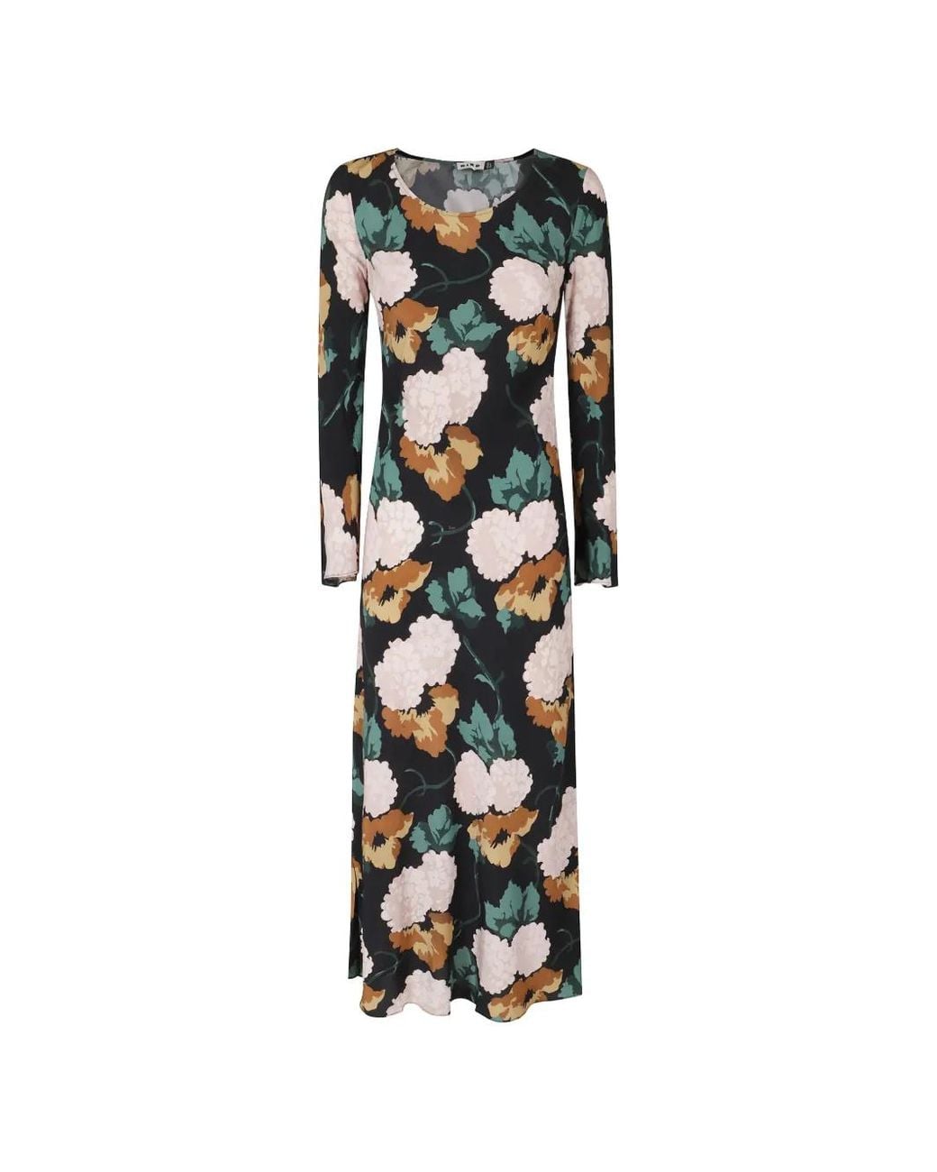 Rixo White Amal Charcoal Floral-Print Long-Sleeve Dress