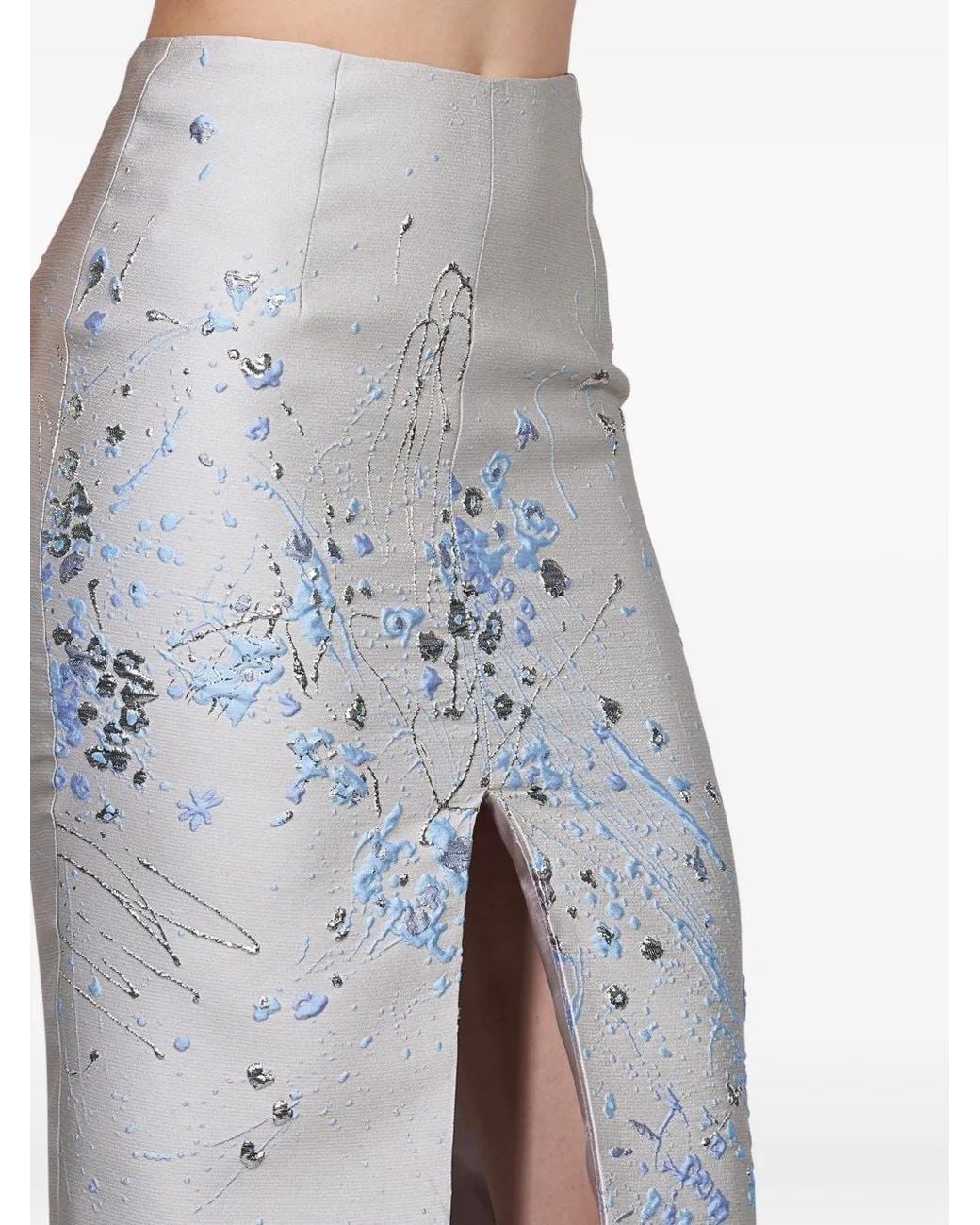 Mia Peculiar White Brocade Split Midi Skirt