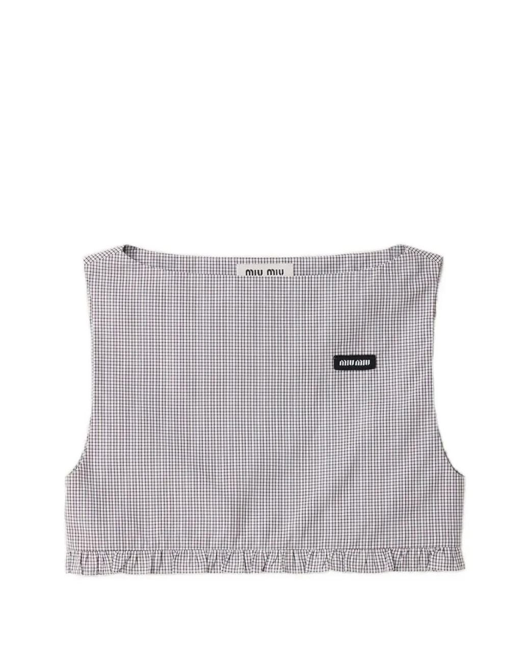 Miu Miu Gray Checked Poplin Crop Top